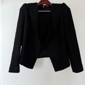 Tweed Black Open Front Women's Jacket Blazer